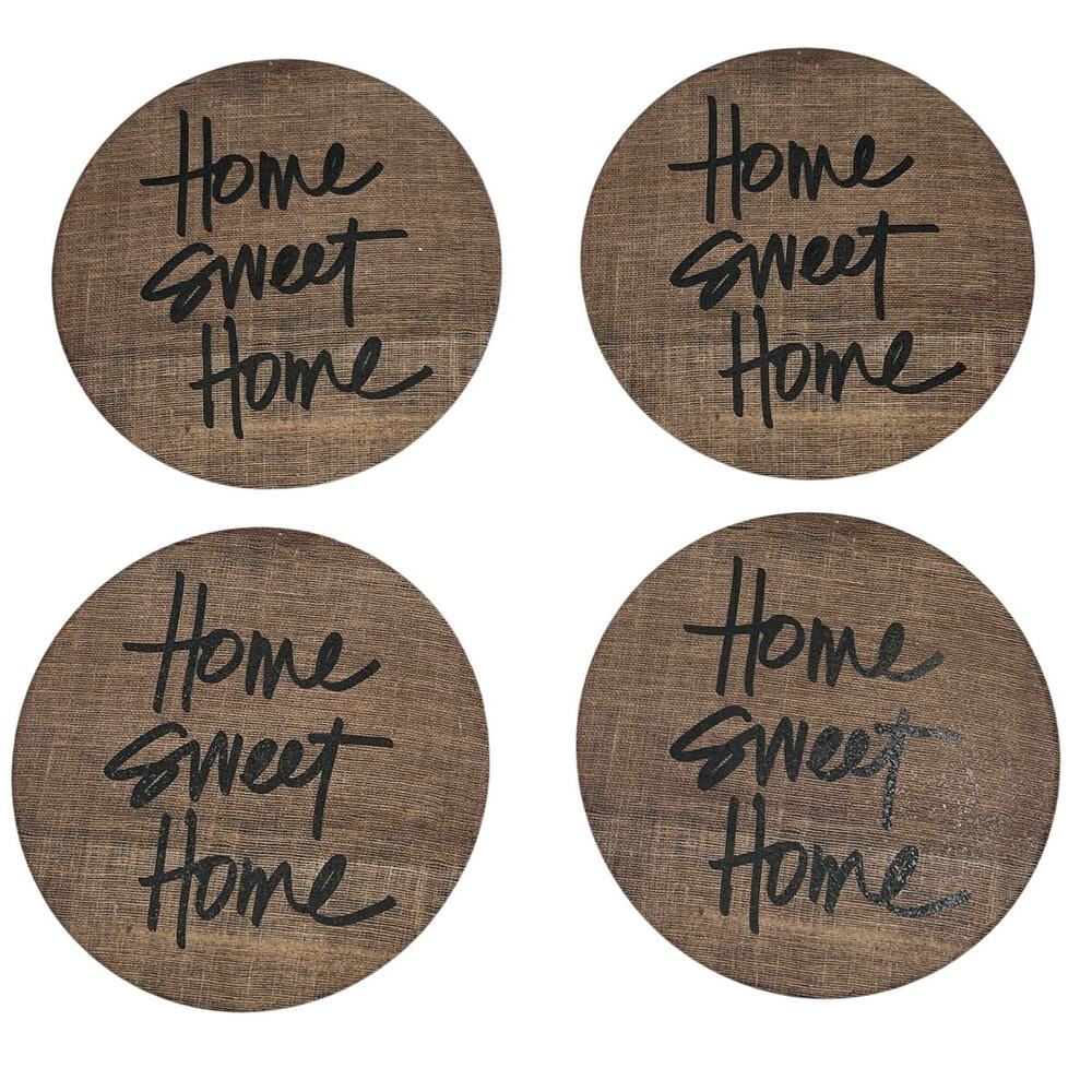 Absorbent Stone Coaster Set of 4 Home Sweet Home Round Cork Base Wood Pattern